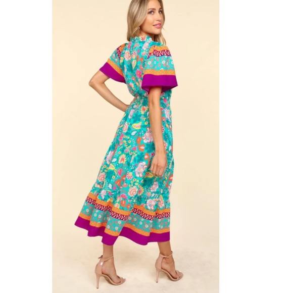 Mint Floral Smocked Waist Maxi with Pockets - Picture 4 of 4